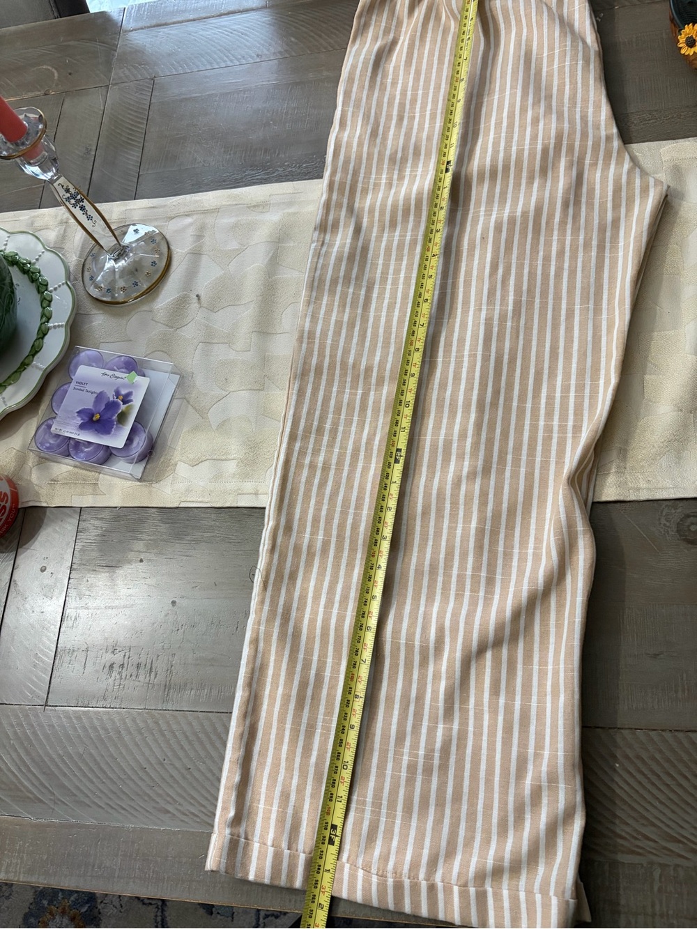 Beige and White Striped Straight-Leg Pants - Picture 2 of 12